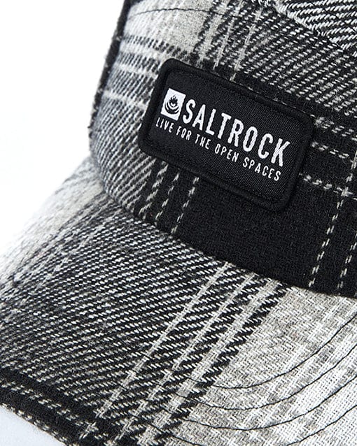 A black and white plaid Saltrock Hunter - 5 Panel Cap - Grey with the Saltrock branding.