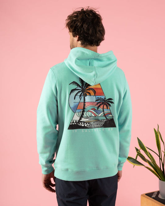Geo Beach - Mens Recycled Pop Hoodie - Turquoise