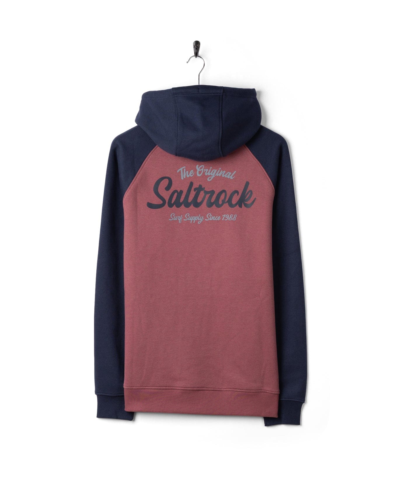 Postcard Script - Men's Raglan Pop Hoodie - Dark Pink/Blue