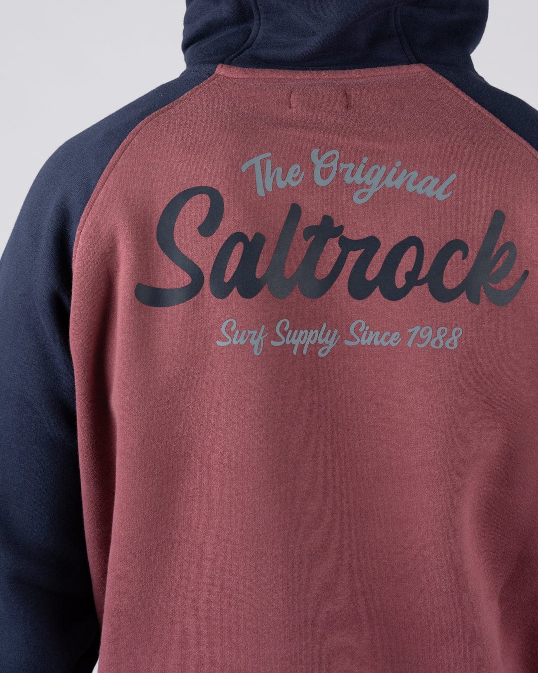 Postcard Script - Men's Raglan Pop Hoodie - Dark Pink/Blue