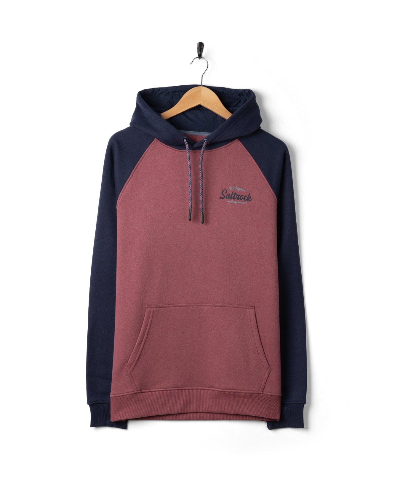 Postcard Script - Men's Raglan Pop Hoodie - Dark Pink/Blue