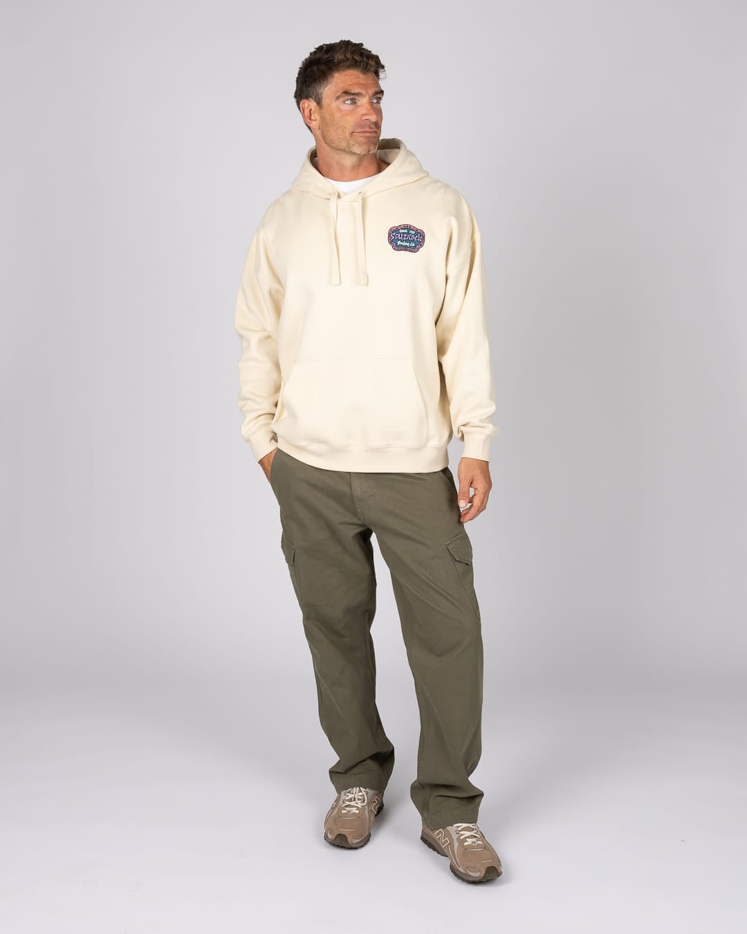 Mens Tribal Frame Pop Hoodie in Cream