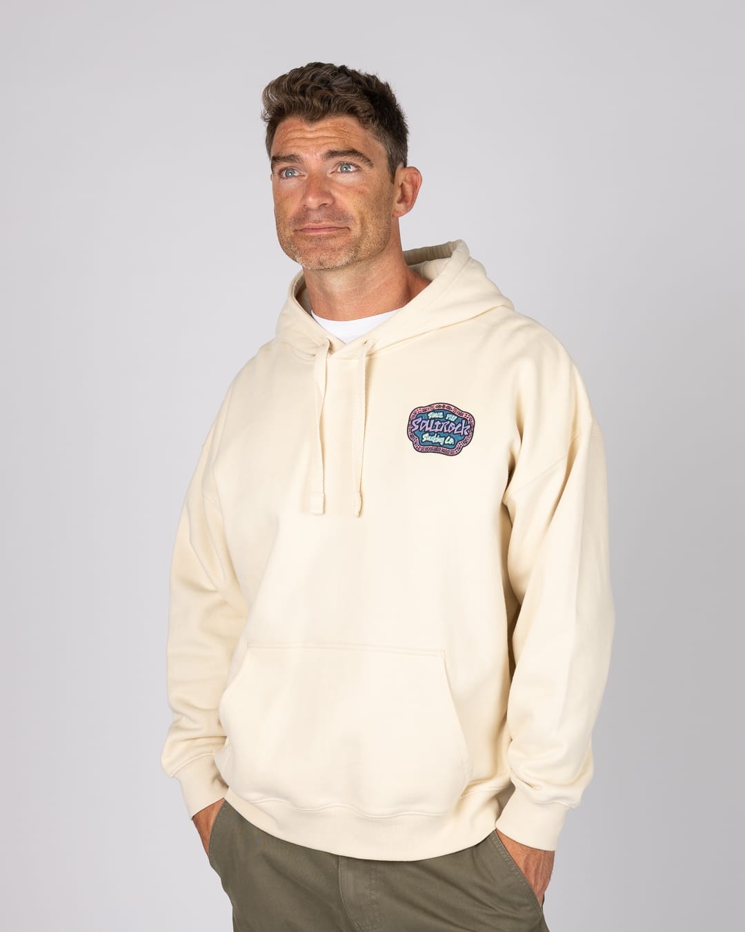 Mens Tribal Frame Pop Hoodie in Cream
