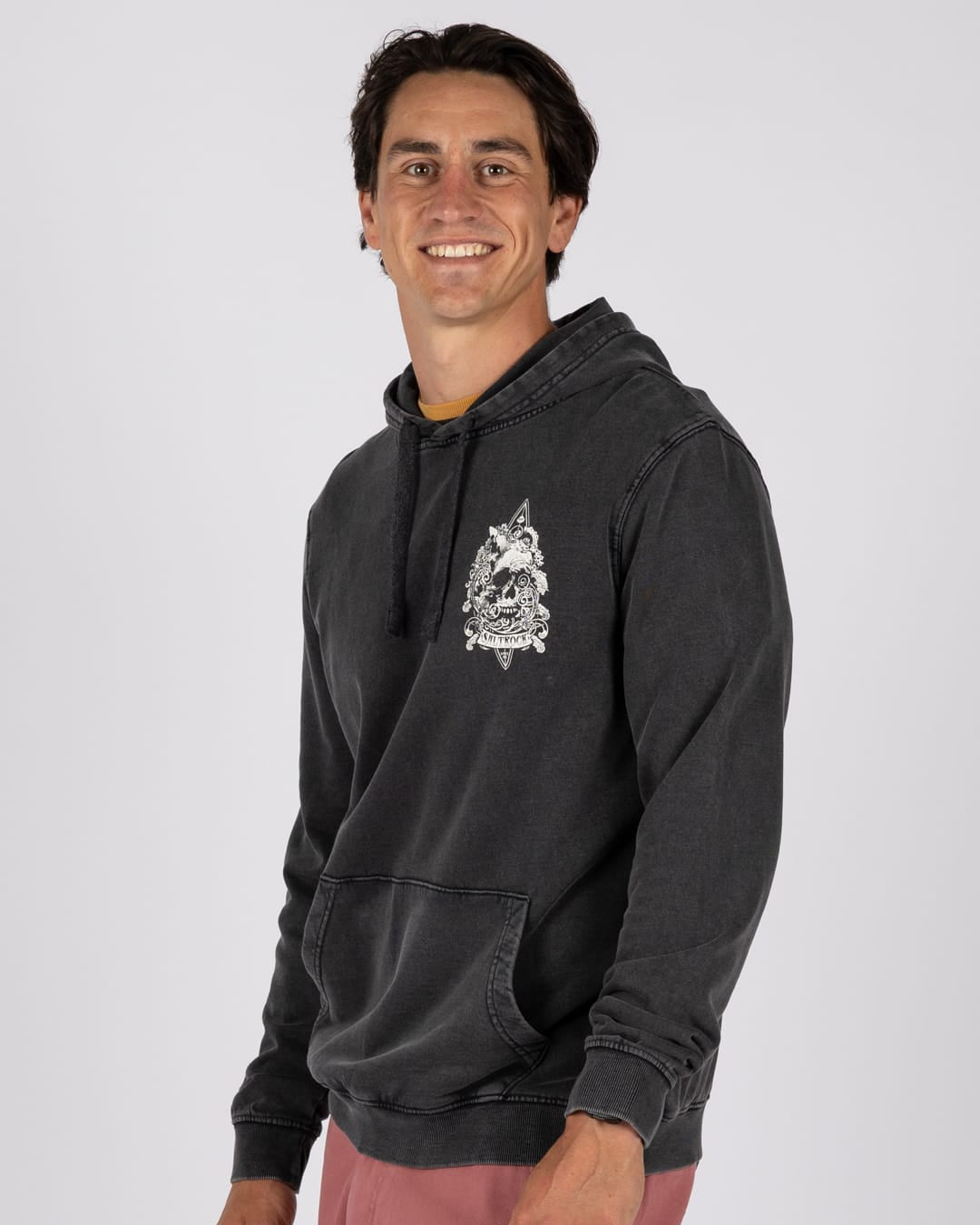 Dark Waters Mens Pop Hoodie in Dark Grey