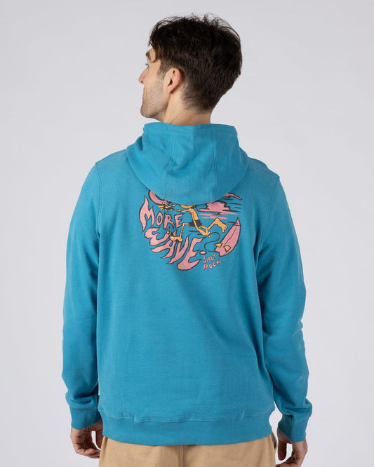 One More Wave Mens Pop Hoodie in Bright Blue