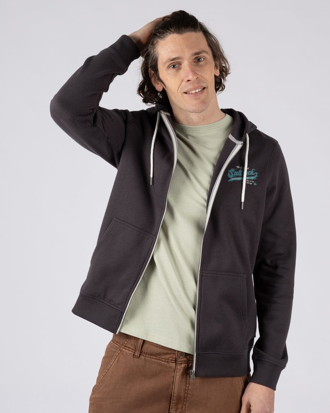 Shore Ride Mens Zip Hoodie in Dark Grey