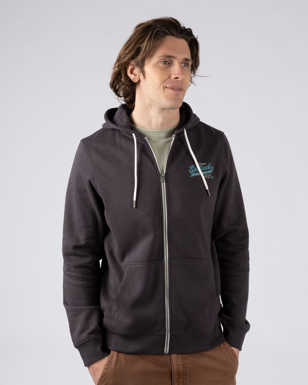 Shore Ride Mens Zip Hoodie in Dark Grey