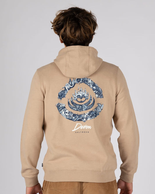 Deep Sea Flame Devon Mens Pop Hoodie in Beige
