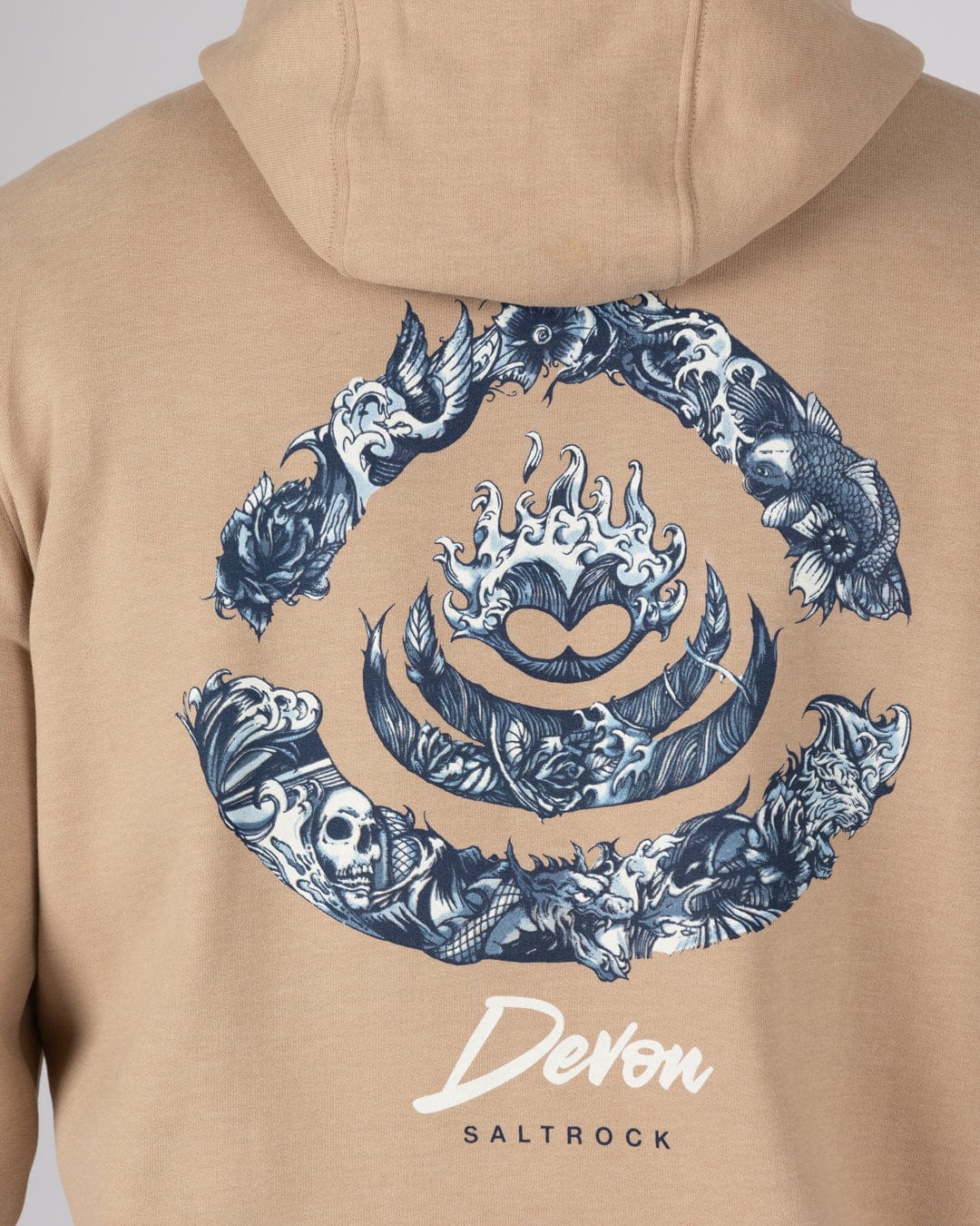 Deep Sea Flame Devon - Mens Pop Hoodie - Beige