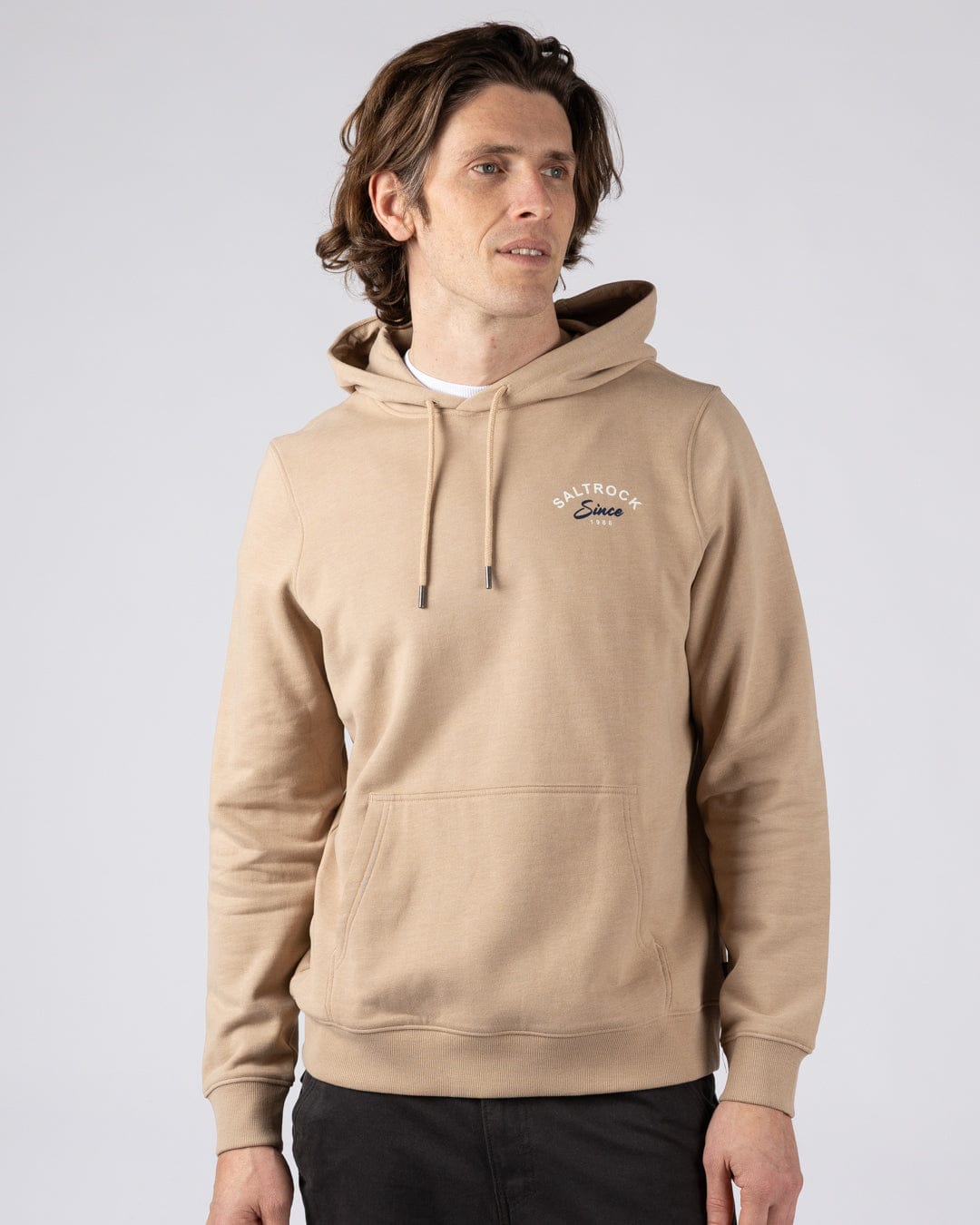 Deep Sea Flame Cornwall Mens Pop Hoodie in Beige