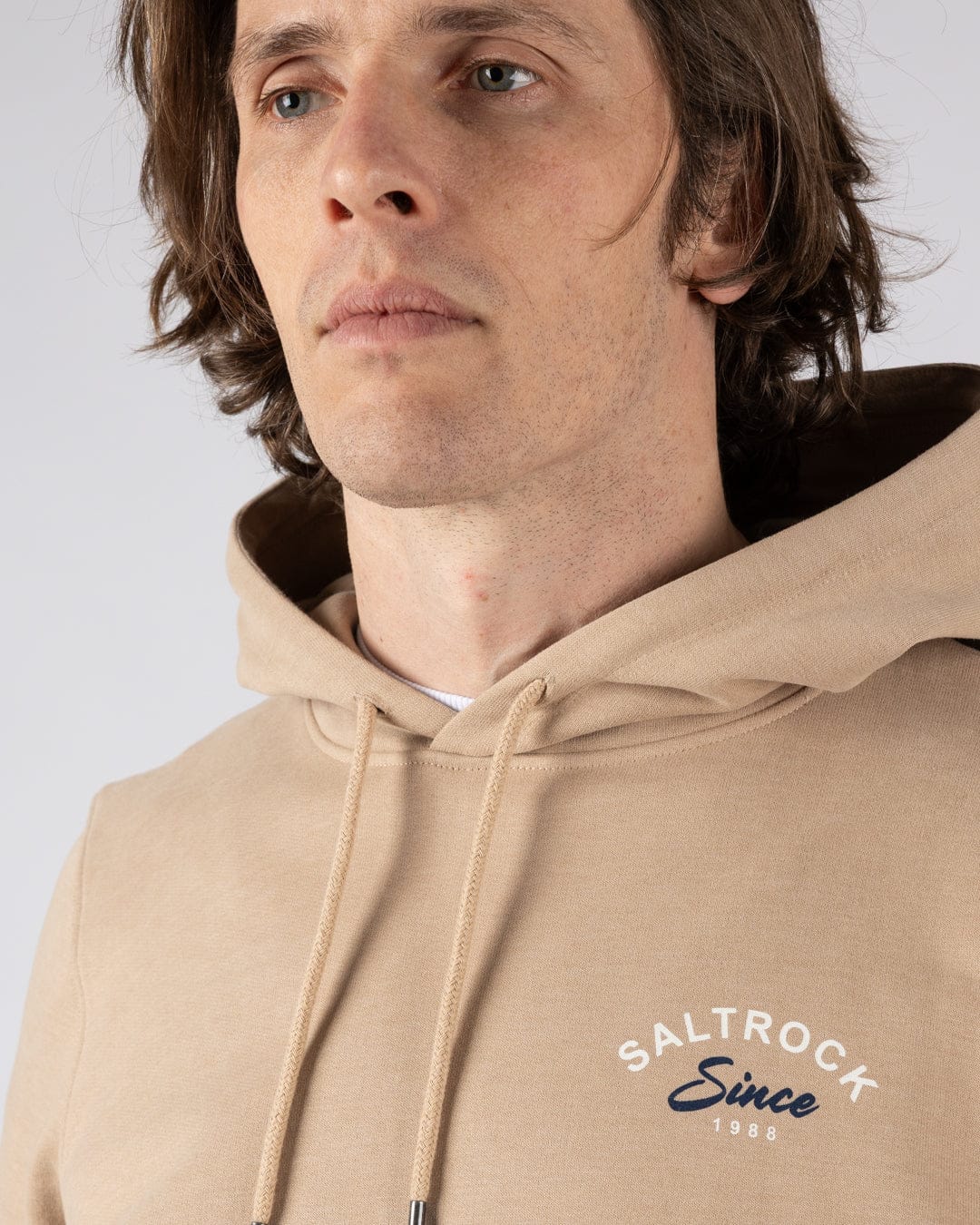 Deep Sea Flame Cornwall Mens Pop Hoodie in Beige