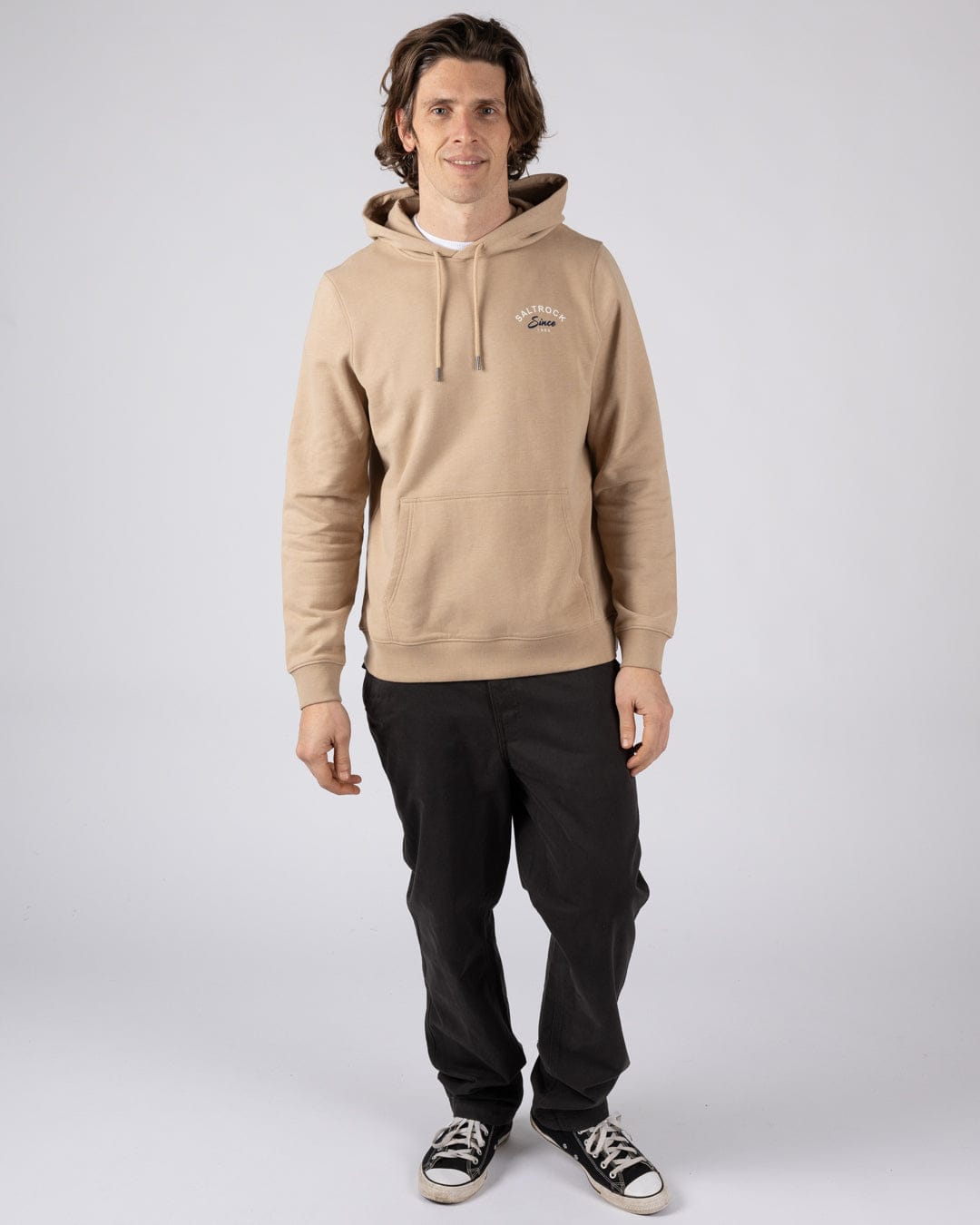 Deep Sea Flame Cornwall Mens Pop Hoodie in Beige