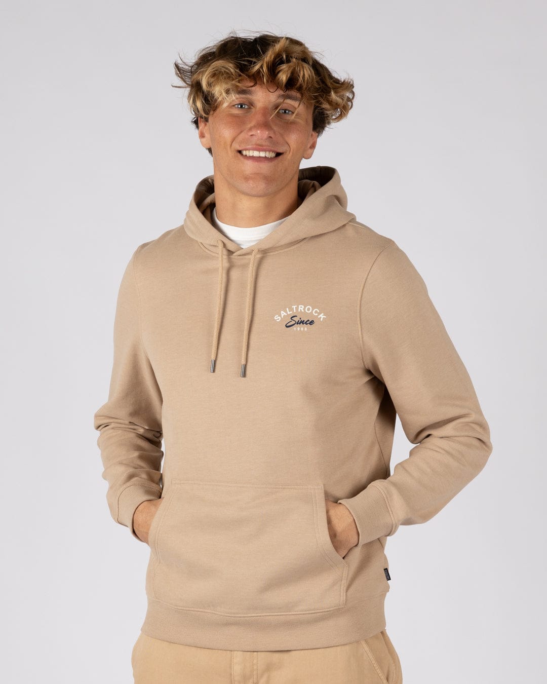 Deep Sea Flame Wales Mens Pop Hoodie in Beige