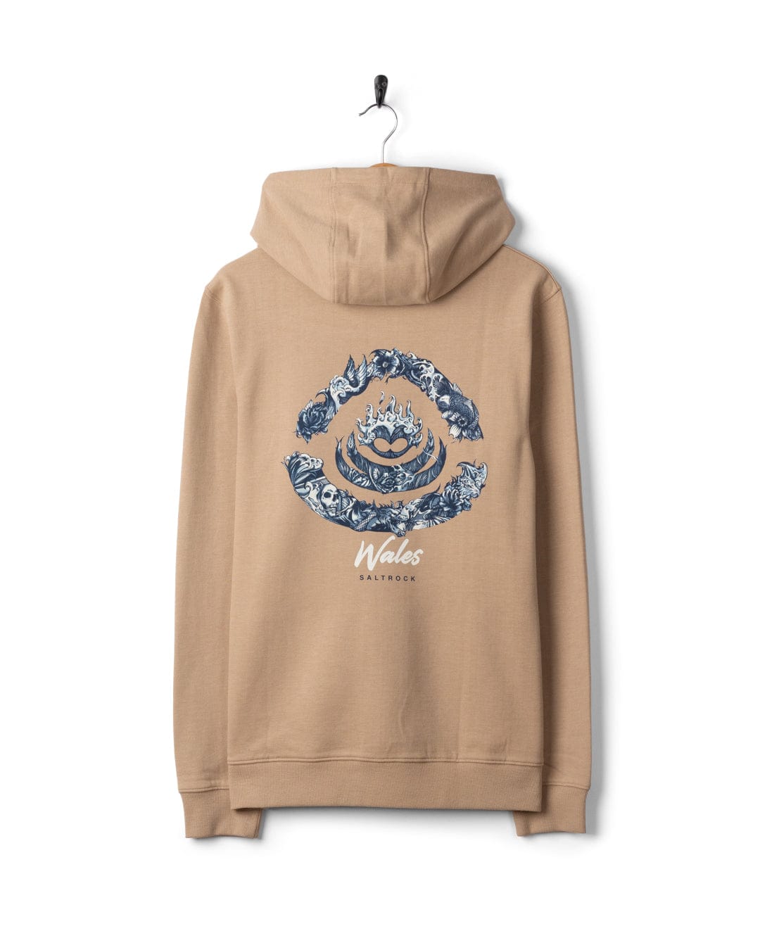 Deep Sea Flame Wales Mens Pop Hoodie in Beige