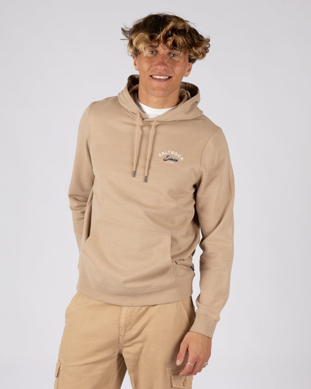 Deep Sea Flame Wales Mens Pop Hoodie in Beige