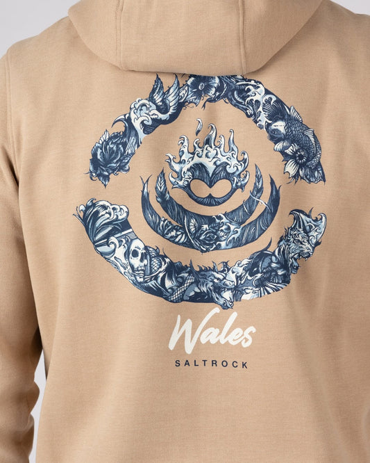 Deep Sea Flame Wales Mens Pop Hoodie in Beige