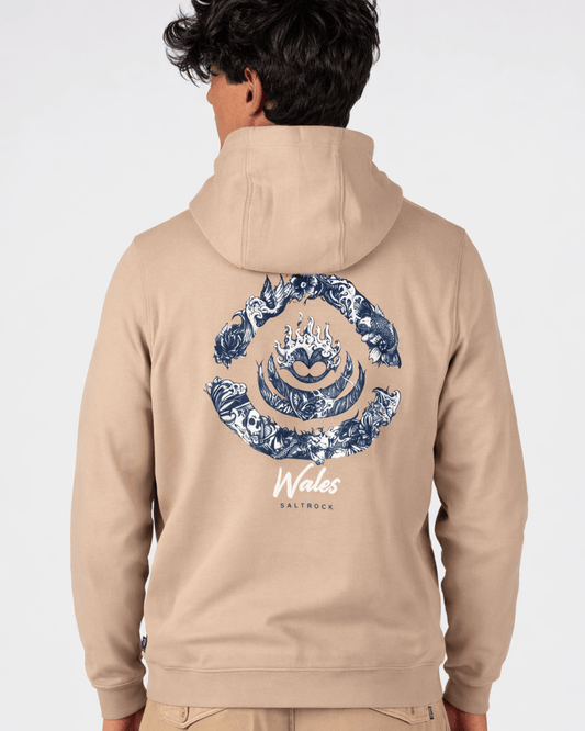 Deep Sea Flame Wales Mens Pop Hoodie in Beige
