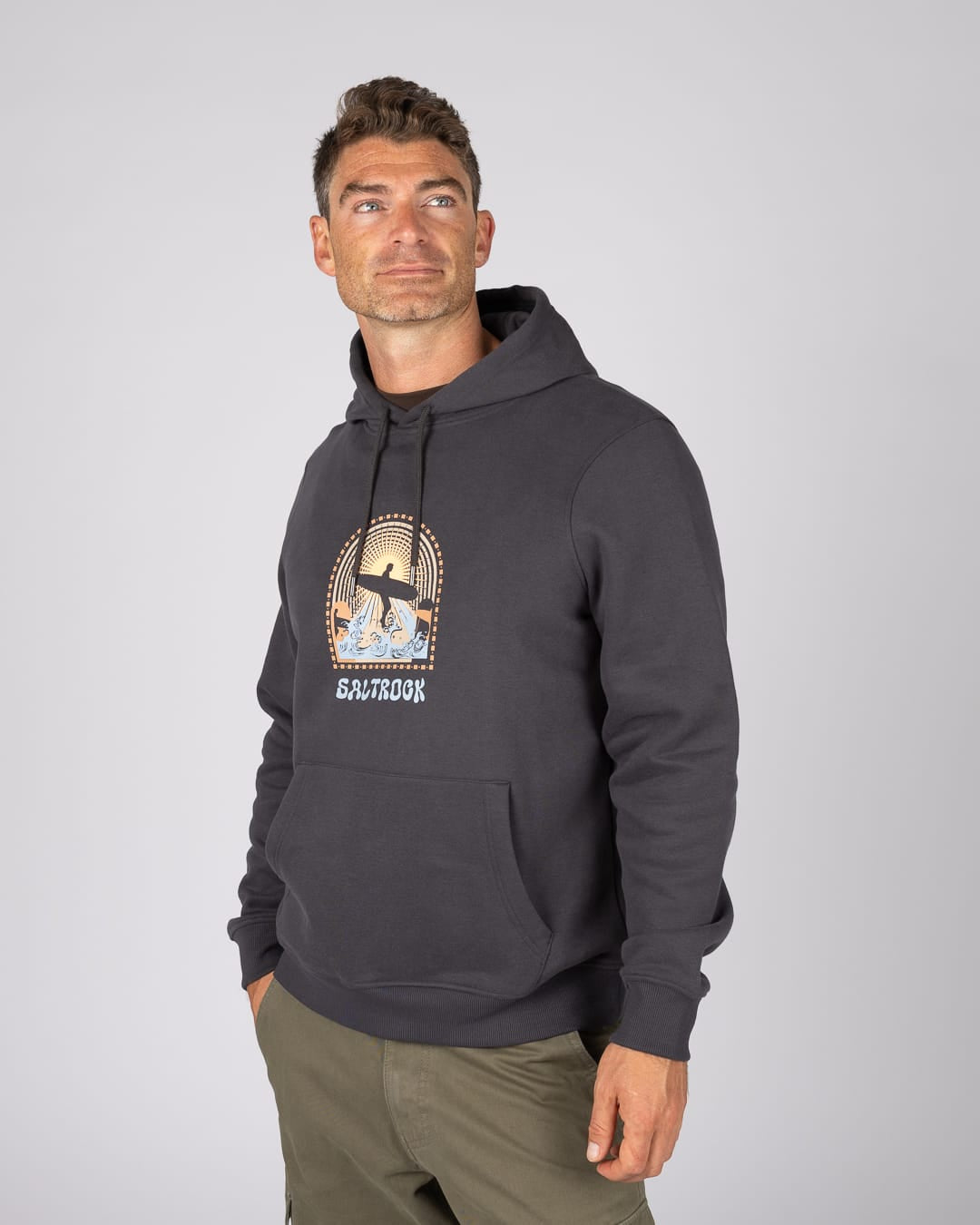 Portal Mens Classic Pop Hoodie in Grey