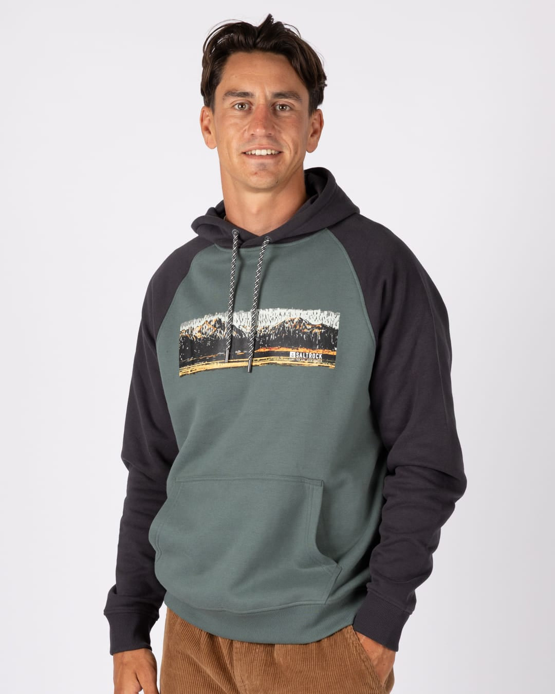 Mountain Painted Stripe Mens Pop Hoodie in Green