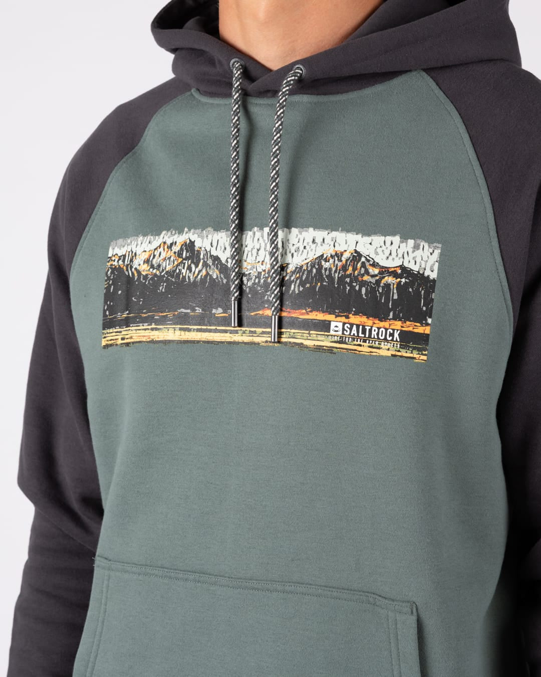 Mountain Painted Stripe Mens Pop Hoodie in Green