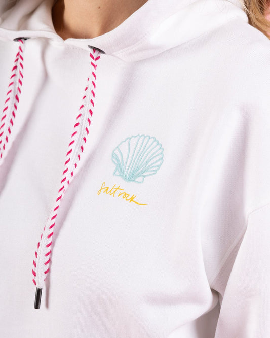 Shell Tile - Womens Cropped Pop Hoodie - White