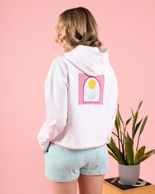 Shell Tile - Womens Cropped Pop Hoodie - White