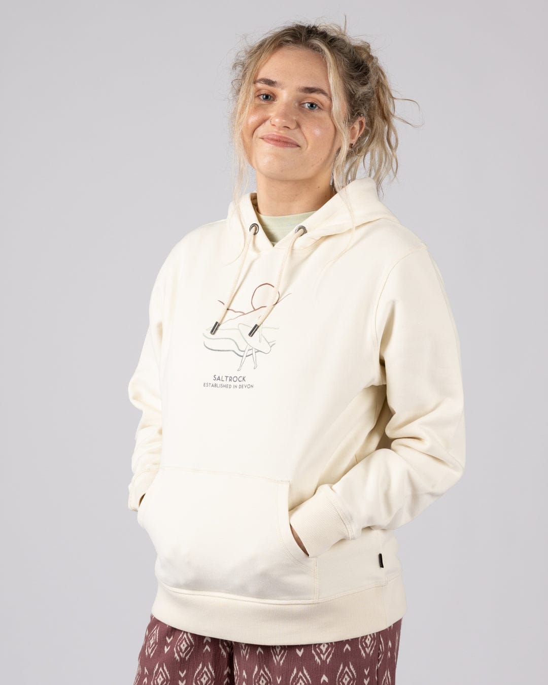 Happy Place Devon Womens Pop Hoodie in Cream