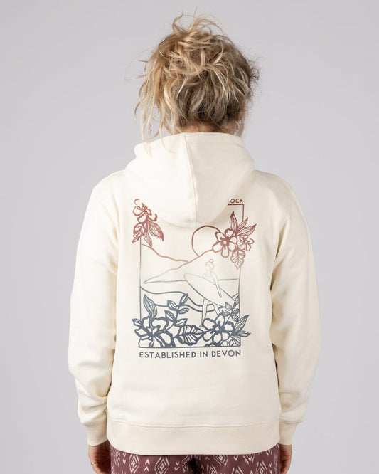 Happy Place Devon Womens Pop Hoodie in Cream