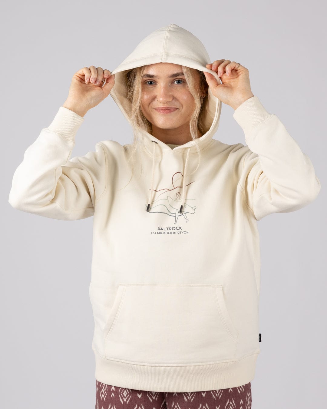 Happy Place Devon Womens Pop Hoodie in Cream