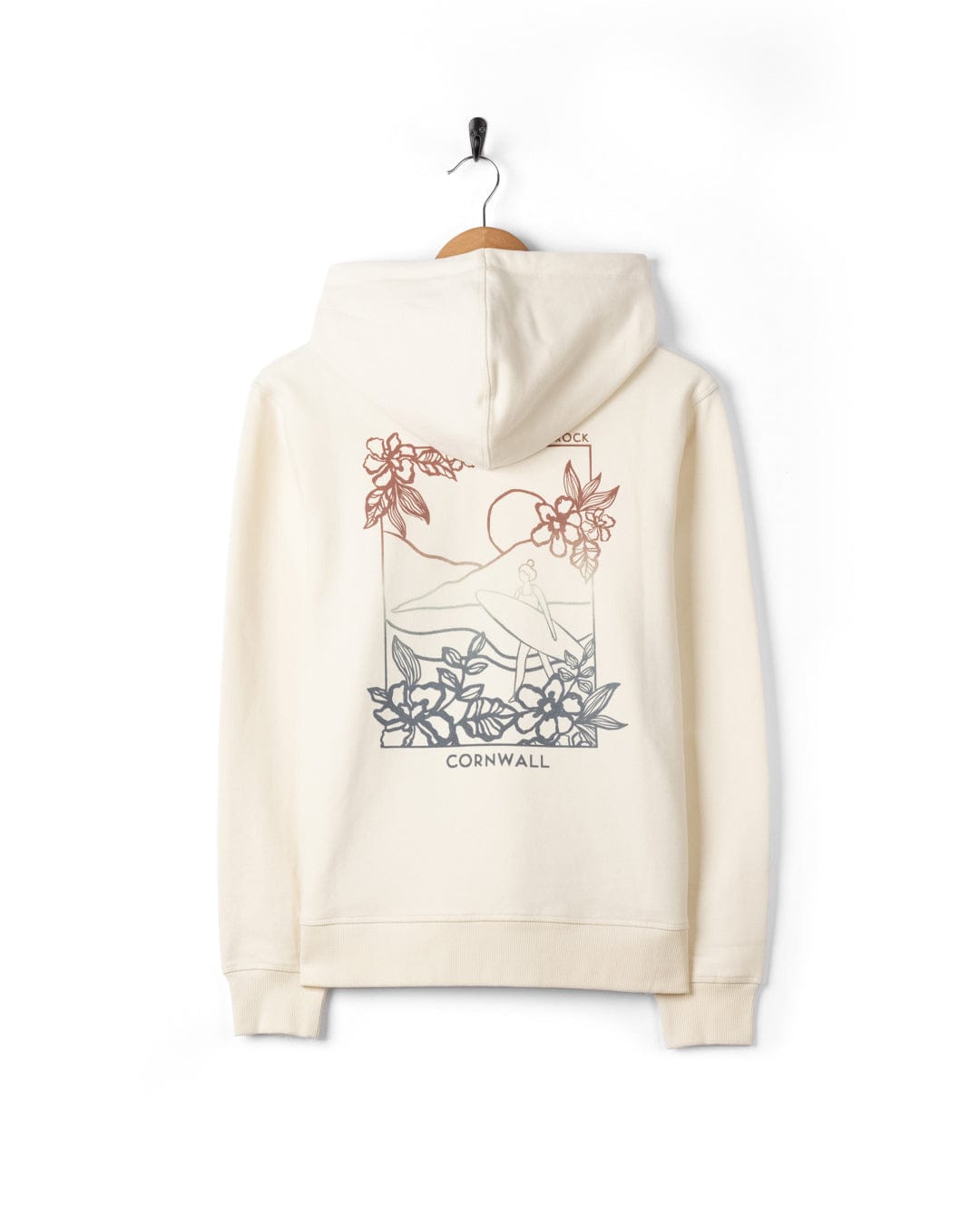Happy Place Cornwall Womens Pop Hoodie in Cream
