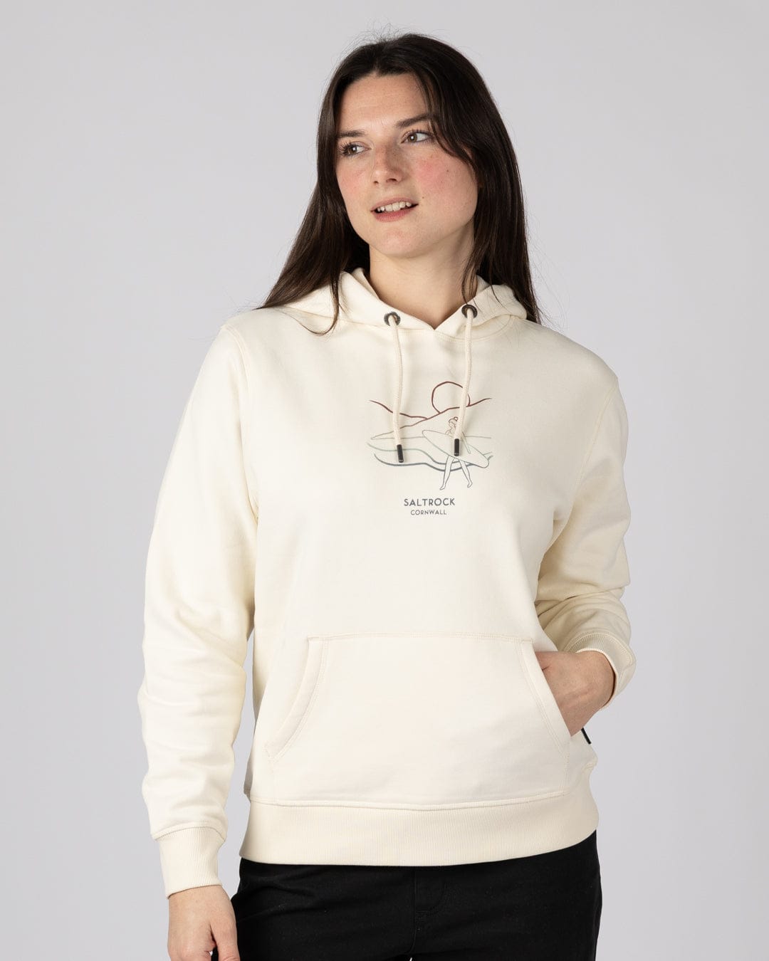 Happy Place Cornwall Womens Pop Hoodie in Cream