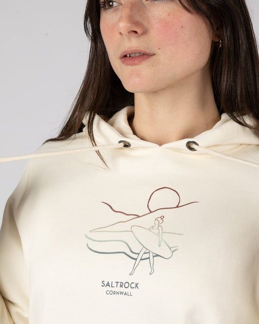 Happy Place Cornwall Womens Pop Hoodie in Cream