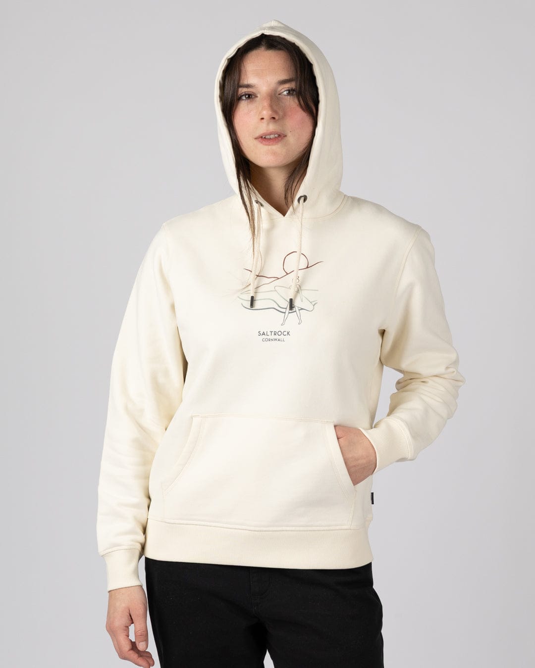 Happy Place Cornwall Womens Pop Hoodie in Cream