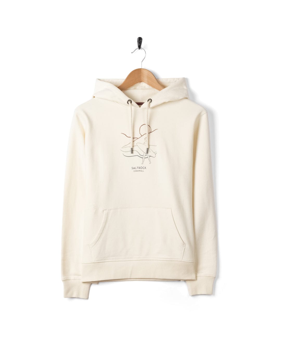 Happy Place Cornwall Womens Pop Hoodie in Cream