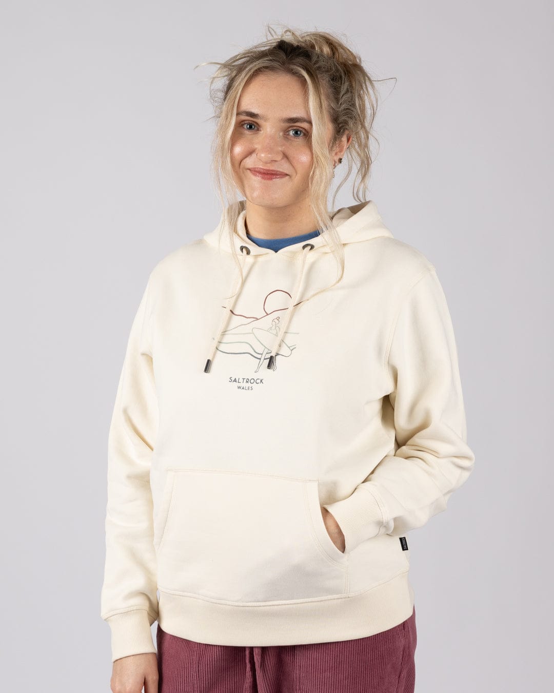Happy Place Wales Womens Pop Hoodie in Cream