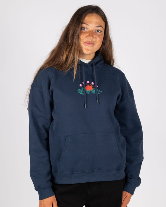 Mountain Calling Womens Oversized Pop Hoodie in Blue