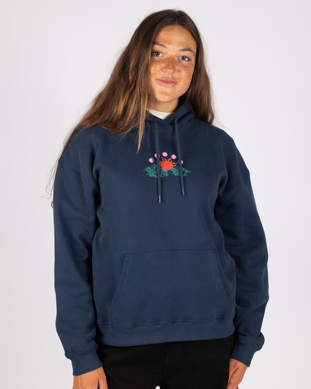 Mountain Calling Womens Oversized Pop Hoodie in Blue