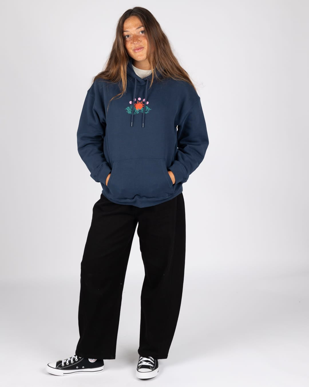 Mountain Calling Womens Oversized Pop Hoodie in Blue