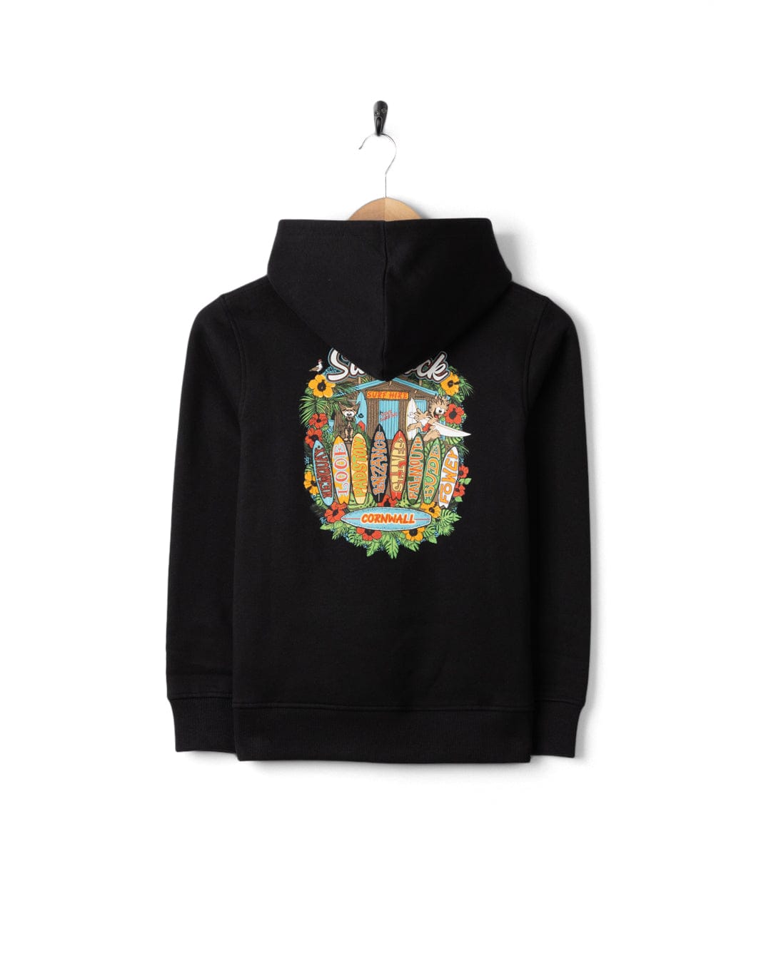 Kids Surf Shack Cornwall Pop Hoodie in Black