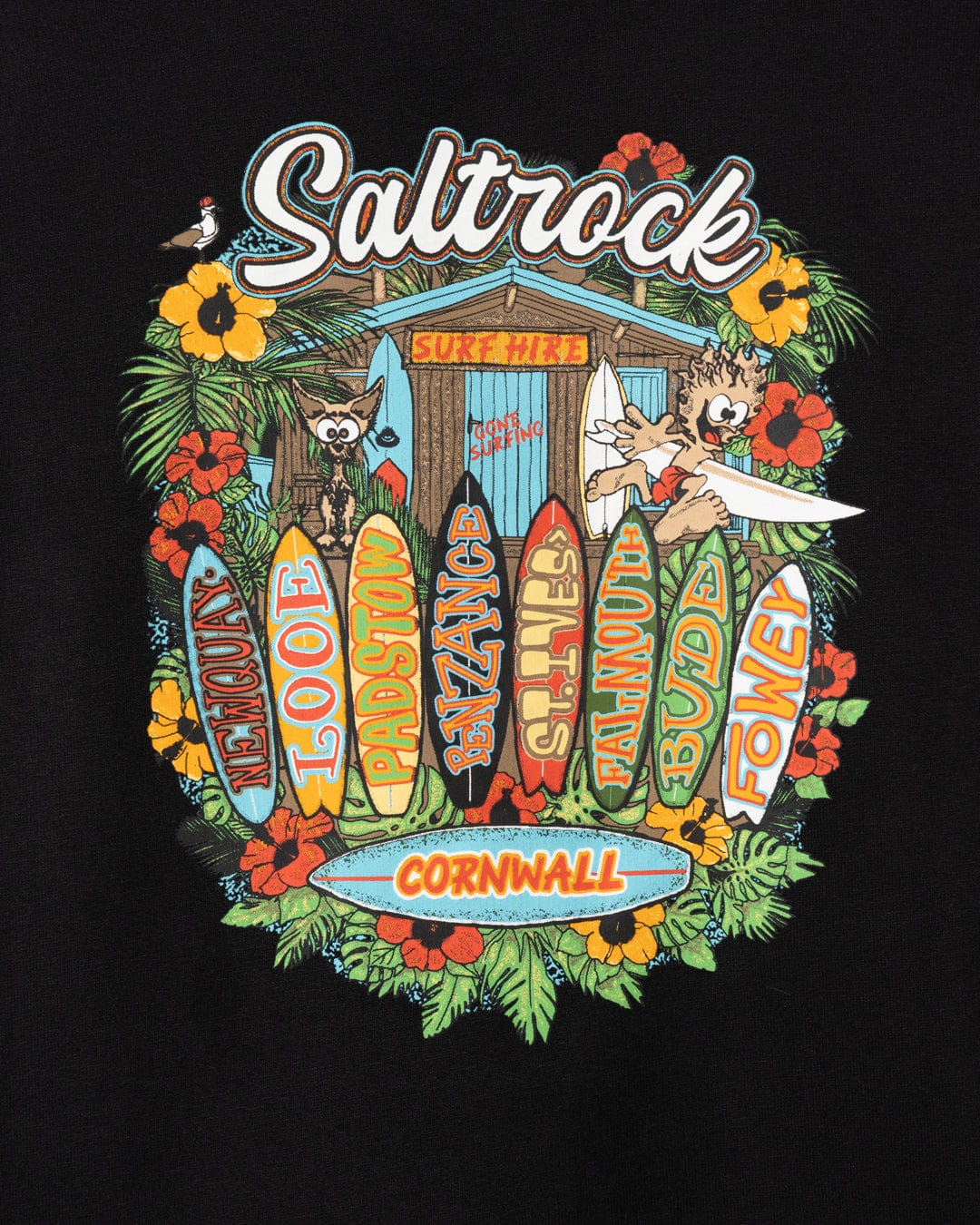 Kids Surf Shack Cornwall Pop Hoodie in Black