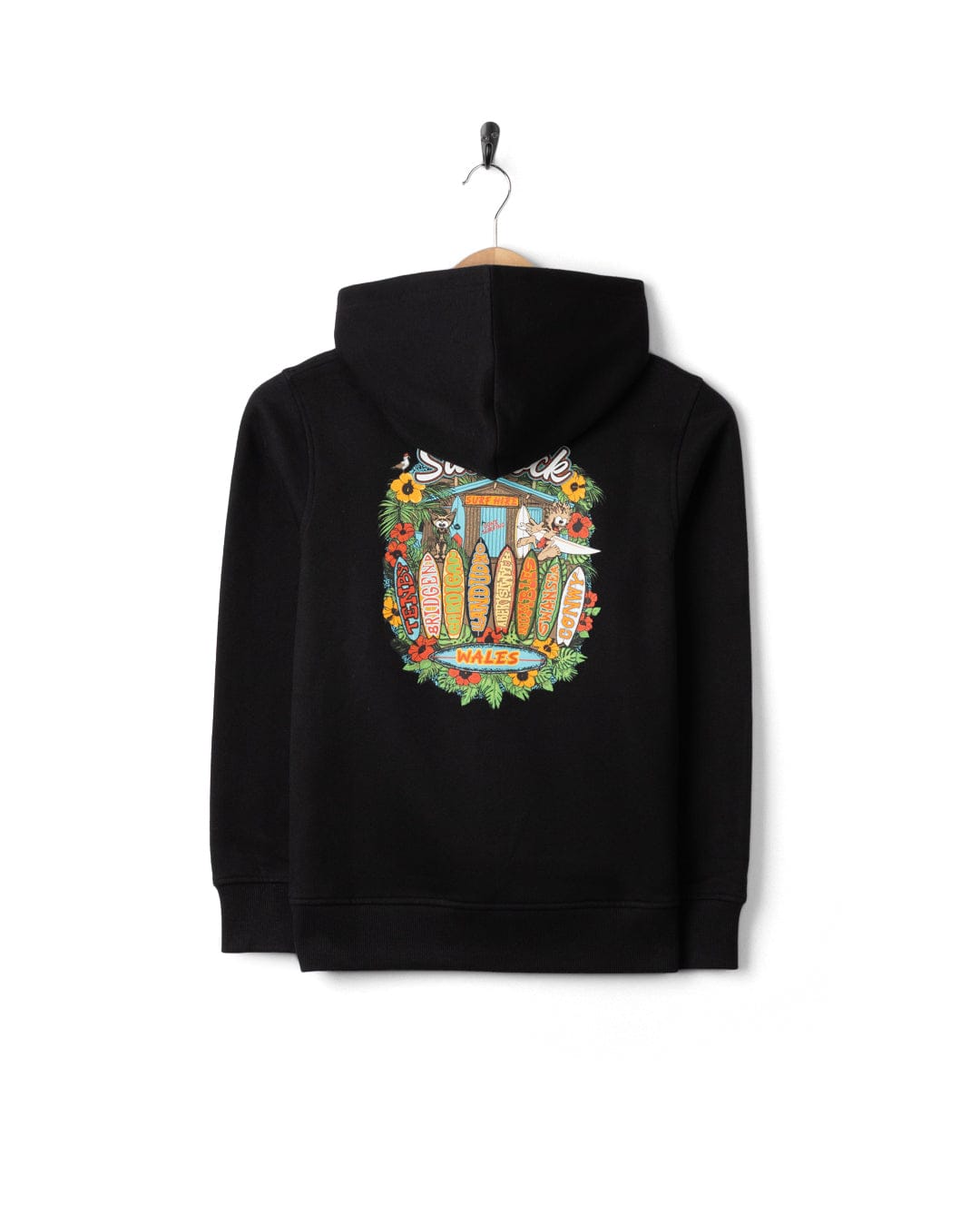 Kid's Surf Shack Wales Pop Hoodie in Black