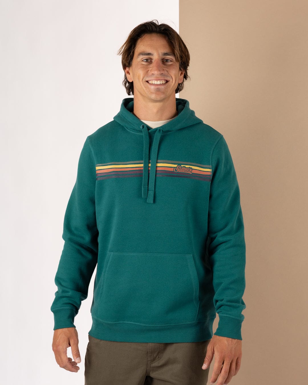 Torn Stripe - Mens Pop Hoodie -Teal