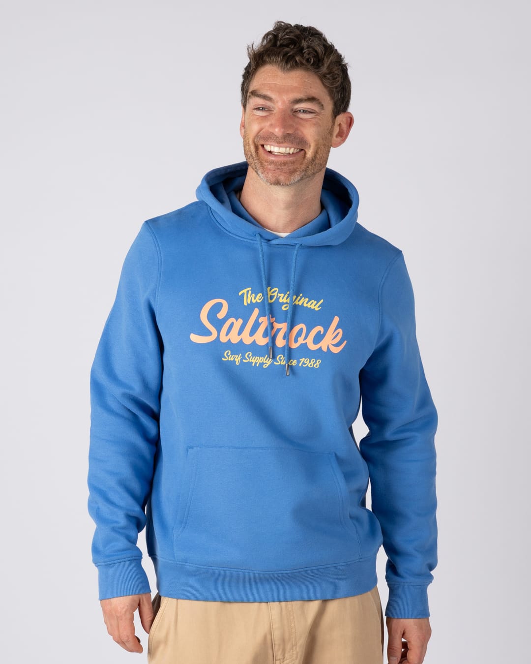Postcard Bloc Pop Hoodie in Bright Blue