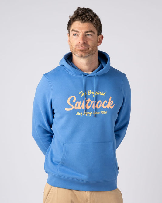 Postcard Bloc Pop Mens Hoodie in Bright Blue