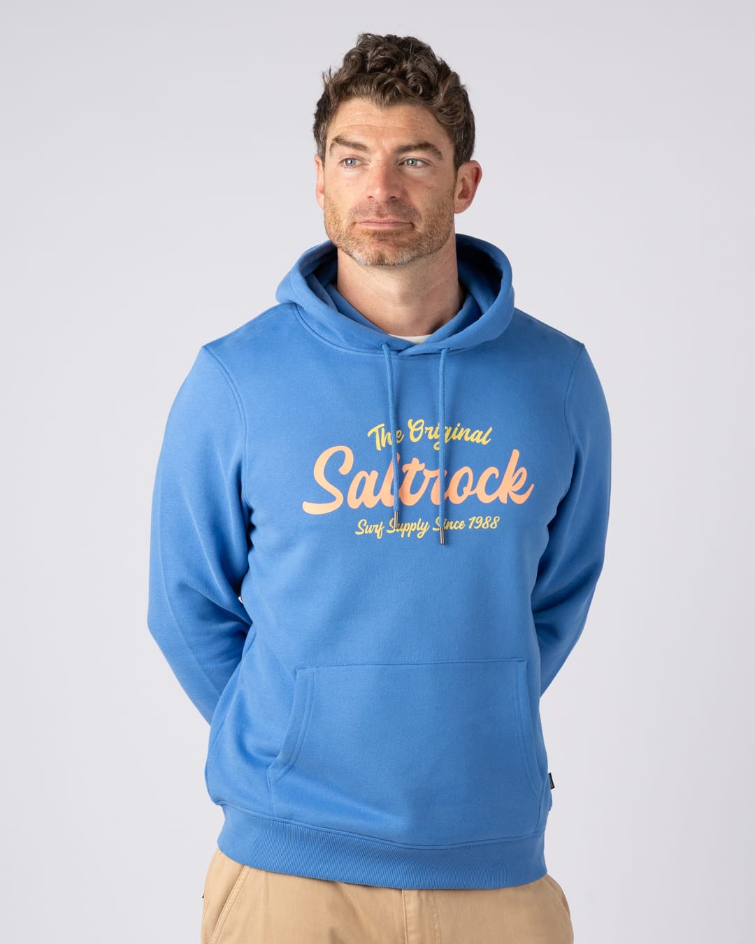 Postcard Bloc Pop Hoodie in Bright Blue
