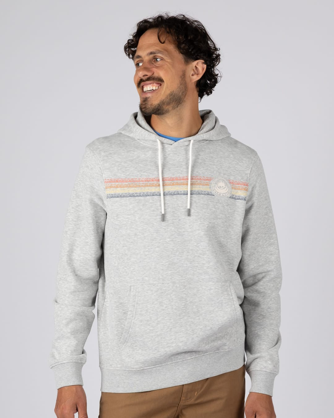 Tribal Stripe Mens Pop Hoodie in Grey