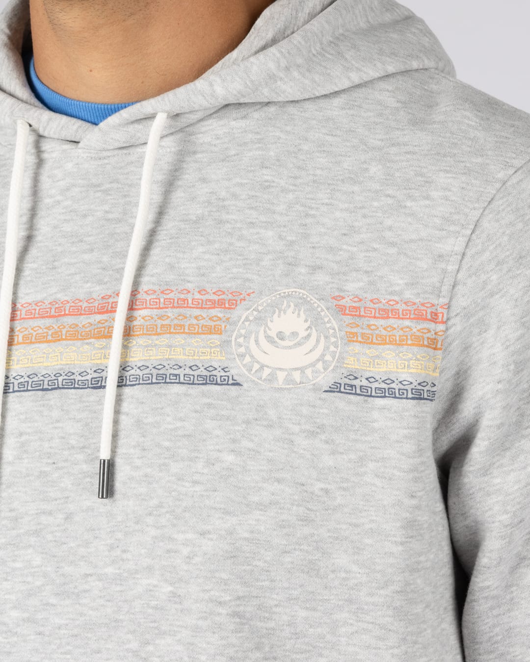 Tribal Stripe Mens Pop Hoodie in Grey