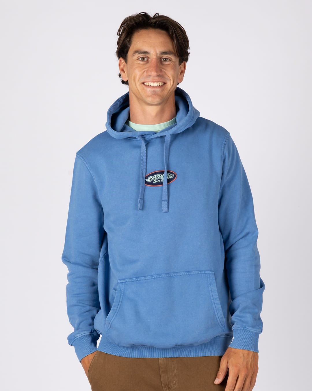 Heritage Oval Badge Mens Classic Pop Hoodie in Bright Blue