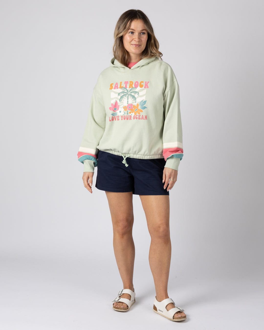 Sun Daze  Womens Pop Hoodie in Light Green