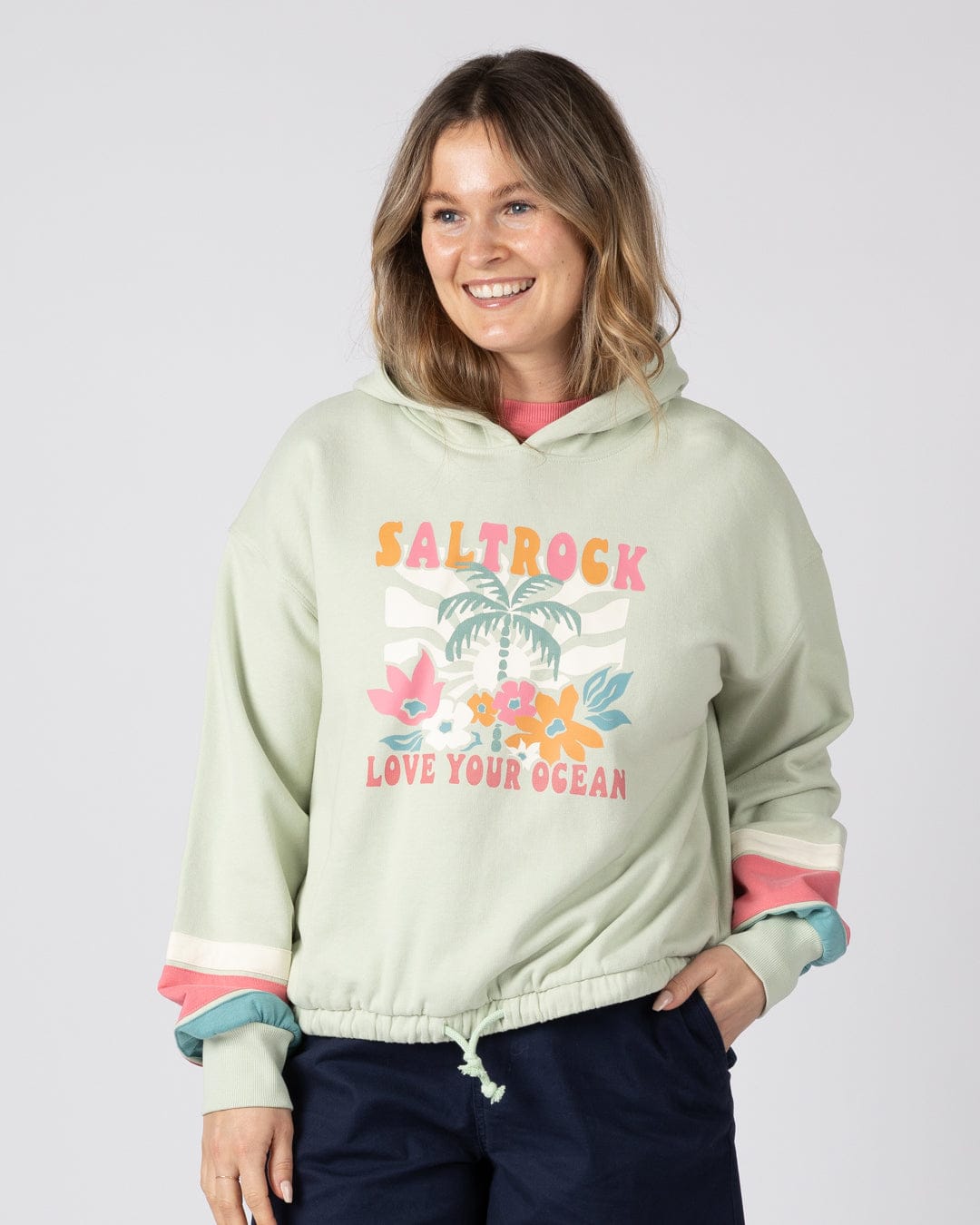 Sun Daze  Womens Pop Hoodie in Light Green